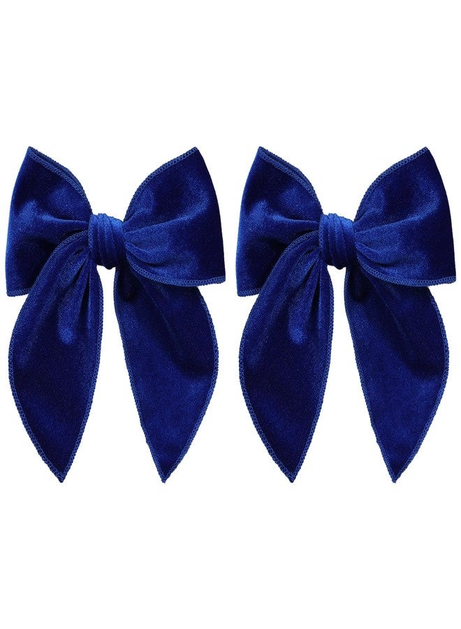 KCHIES Royal Blue Velvet Ribbon Fable Hair Bow Alligator Clips 2pcs 5" Large Velvet Ponytail Bow Barrettes for Flower Girl Women Bride Fall Wedding Pageant Party Dress Decor Accessory - Image 1